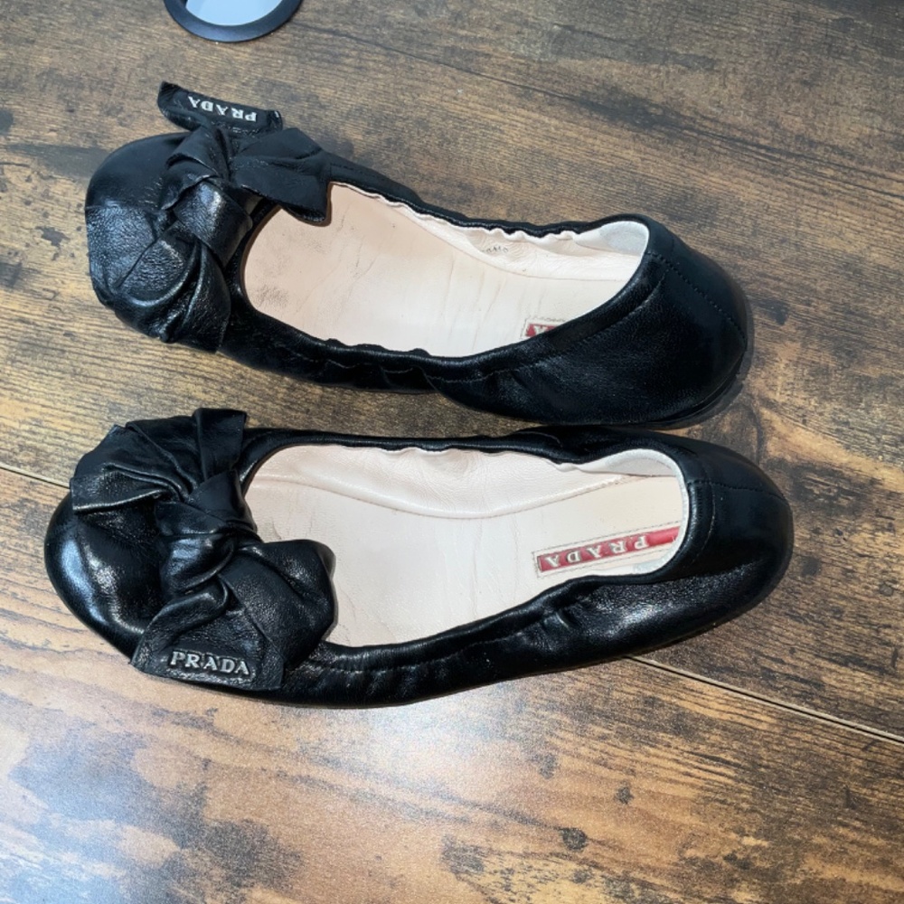 Prada Black Leather Bow Ballet Flats - Picture 12 of 12